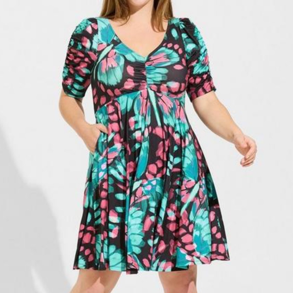 Mini Studio Knit Cinch Front Skater Dress